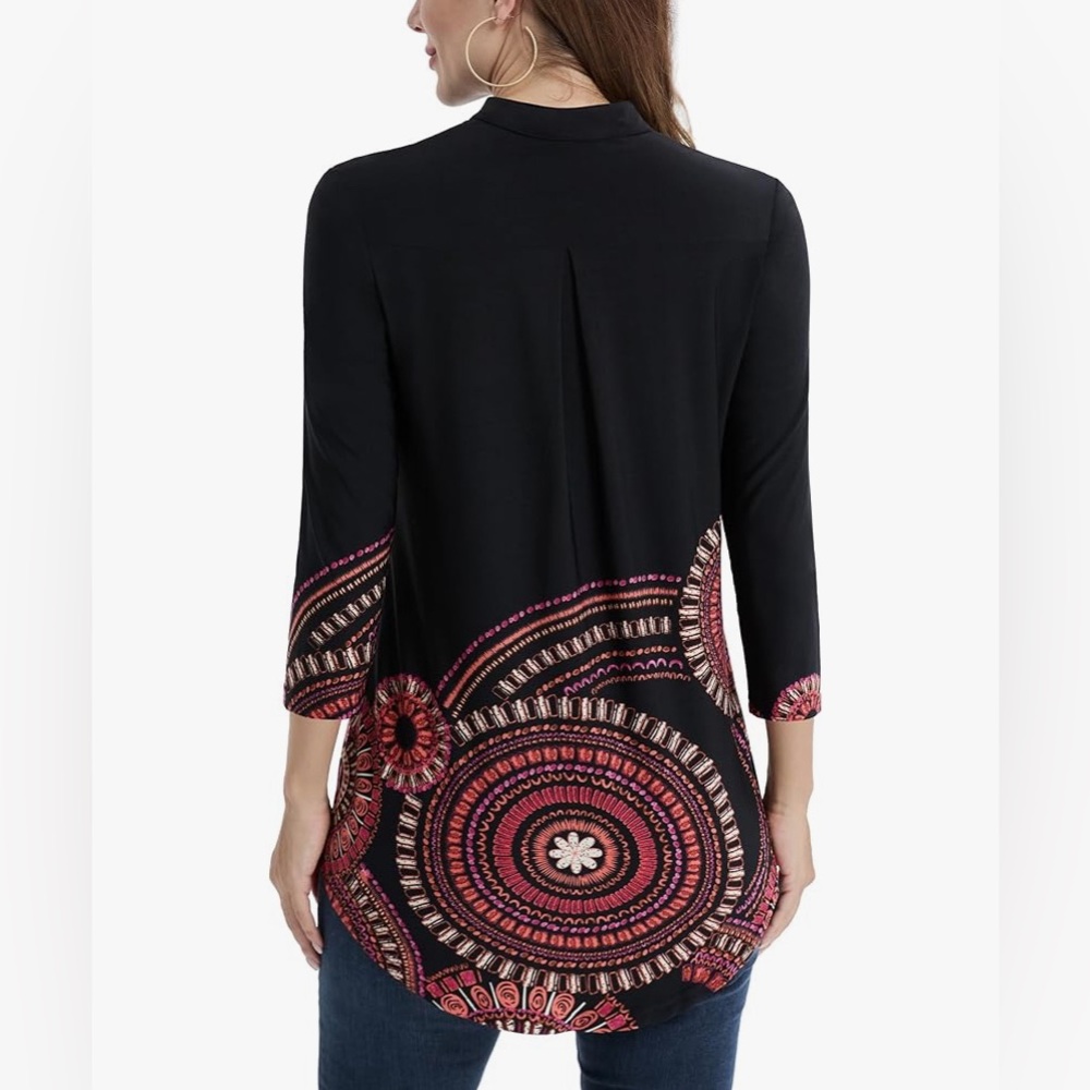 🍓$5 Pick!🍓BAISHENGGT 3/4 Sleeve Floral Printed Notch V Neck Blouses Tunic Blouse - Picture 3 of 5